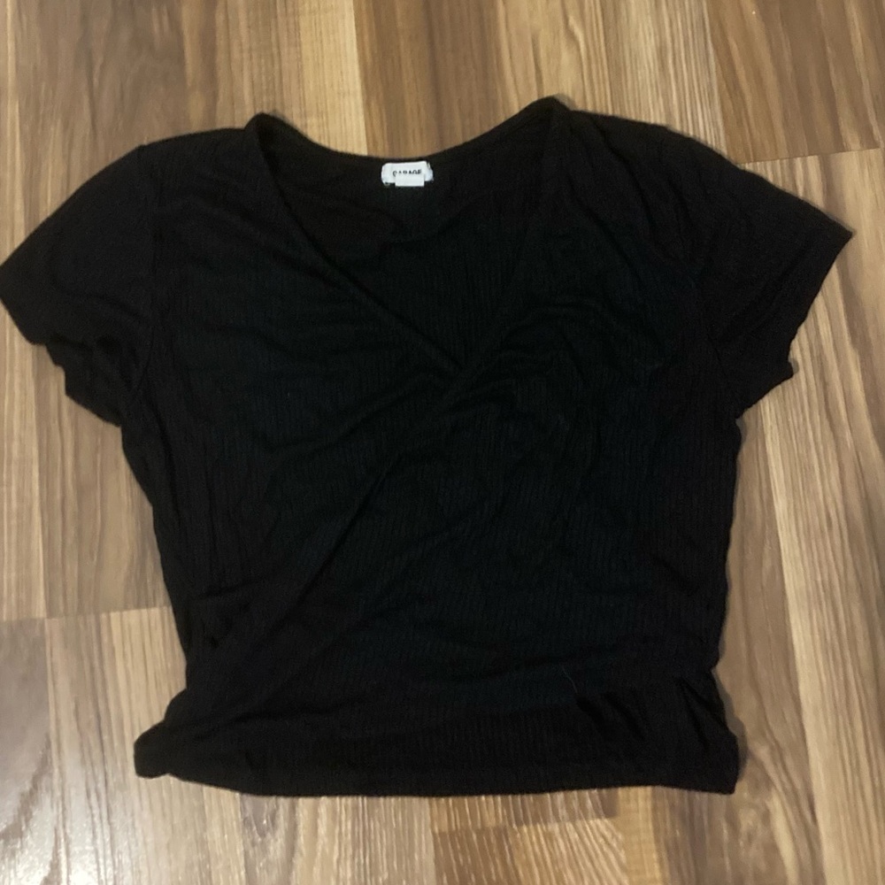 Garage Black Fitted Wrap T-Shirt